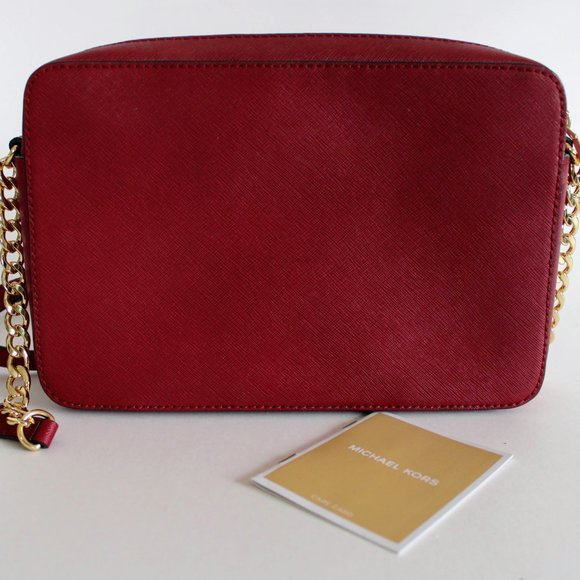 Michael Kors Red Jet Set Large Saffiano Leather Crossbody Bag - Picture 4 of 10